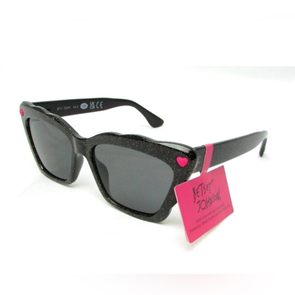 Betsey Johnson Black Sparkle Cat-Eye Sunglasses - Picture 2 of 6